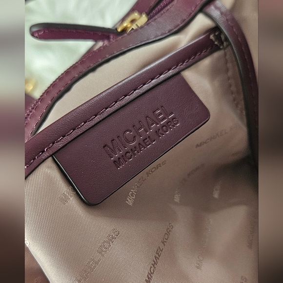 Michael Kors Quincy Large Suede and Leather Shoulder Tote - Maroon - Picture 14 of 16